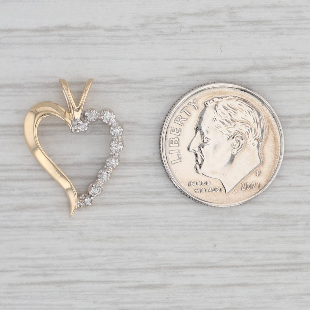Light Gray Small Diamond Open Heart 14K Yellow Gold
