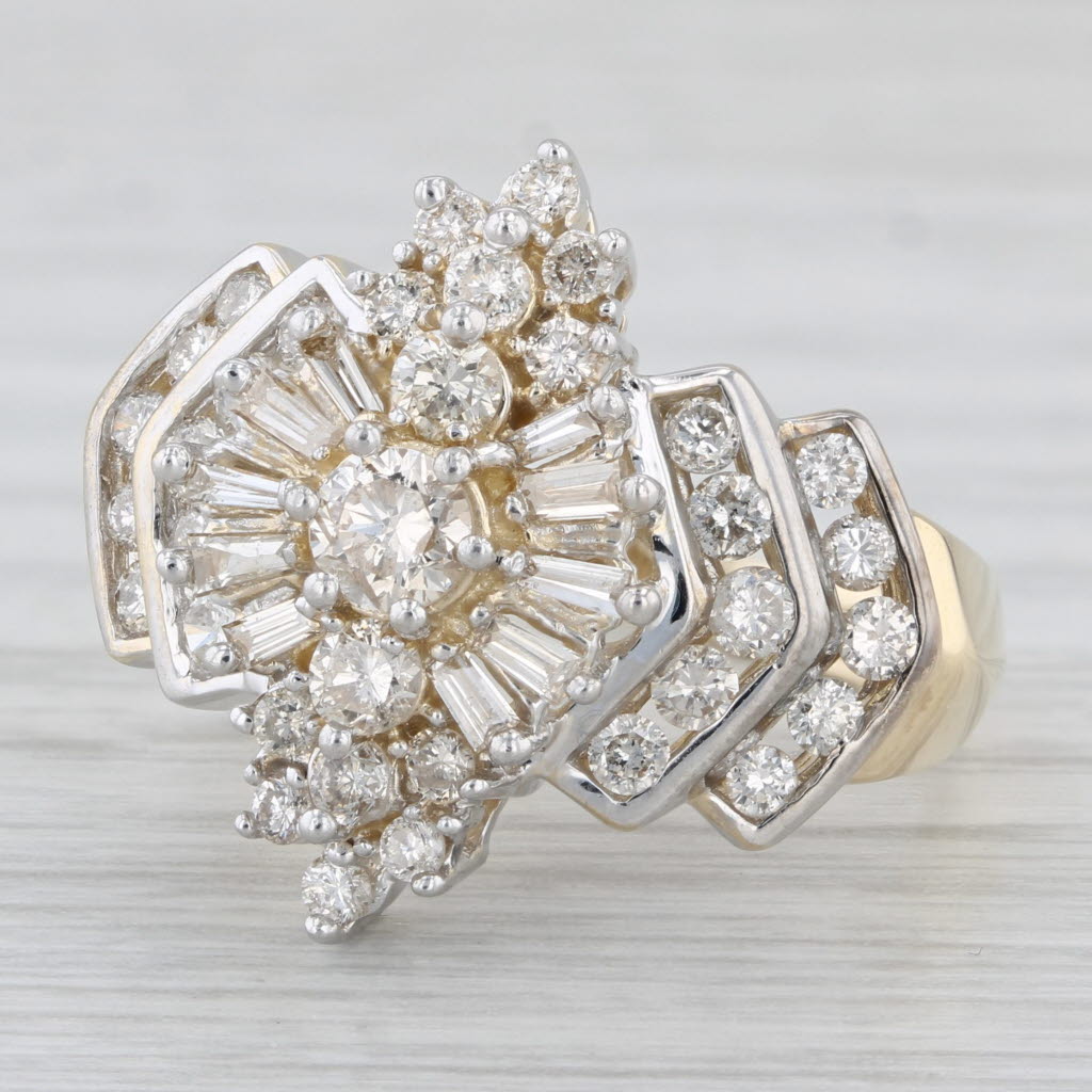 Gray 1.20ctw Diamond Cocktail Ring 14k Yellow Gold Size 7.5