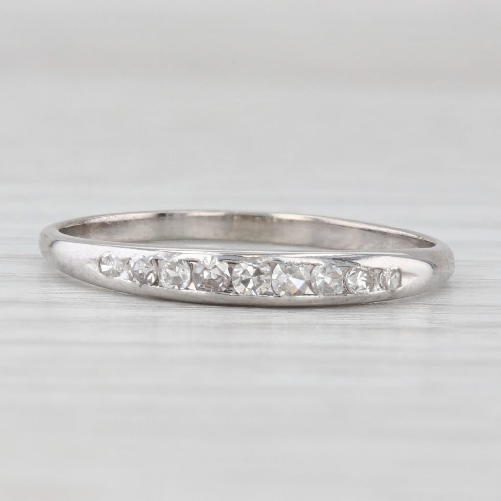 Light Gray Vintage 0.12ctw Diamond Wedding Band Ruthendium Palladium Ring Size 7 Stackable