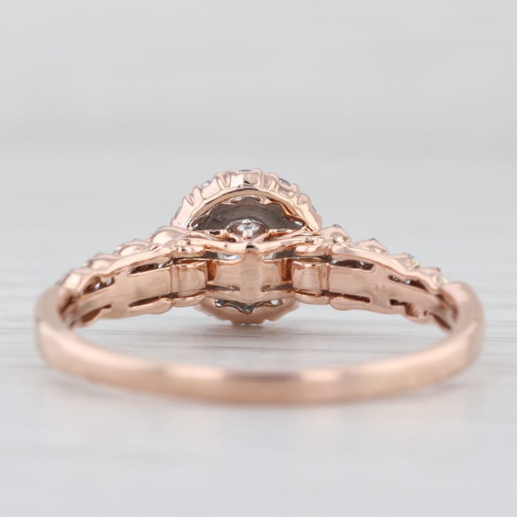 0.78ctw Diamond Halo Engagement Ring 14k Rose Gold Size 10.75