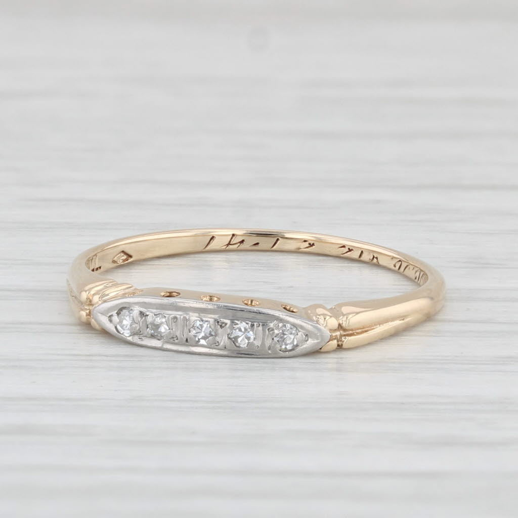 Light Gray Vintage Diamond Wedding Band 14k Yellow Gold Palladium Size 6.25 Stackable Ring