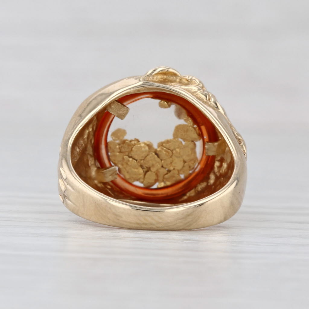 Floating Gold Nuggets Leaf Signet Ring 14k Yellow Gold Size 7 Floral