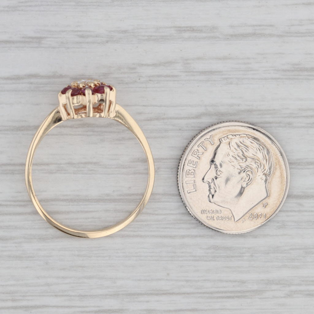 Gray 0.40ctw Ruby Diamond Flower Cluster Ring 14k Yellow Gold Size 8.25
