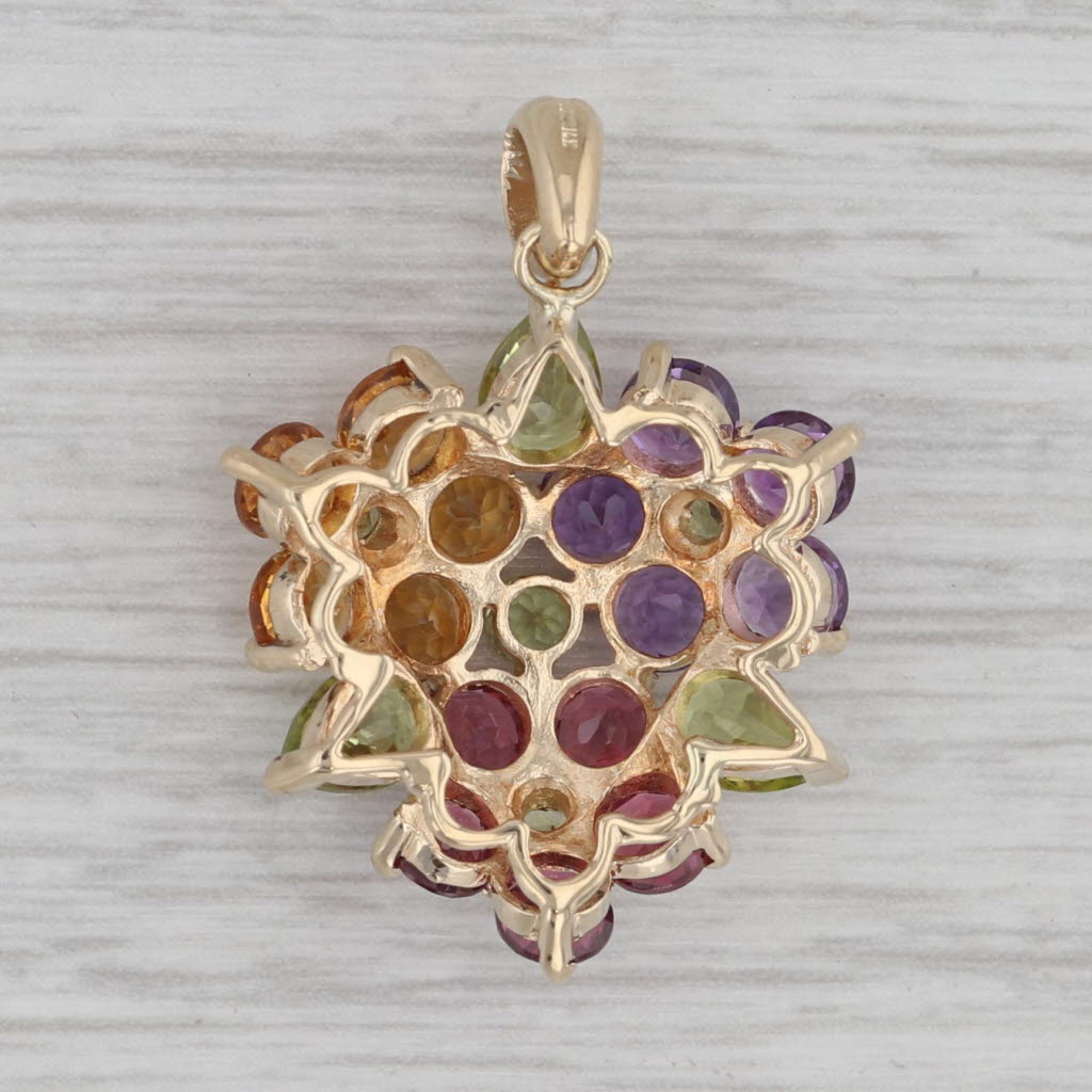 Gray 5.65ctw Gemstone Flower Pendant 14k Gold Peridot Amethyst Citrine Tourmaline
