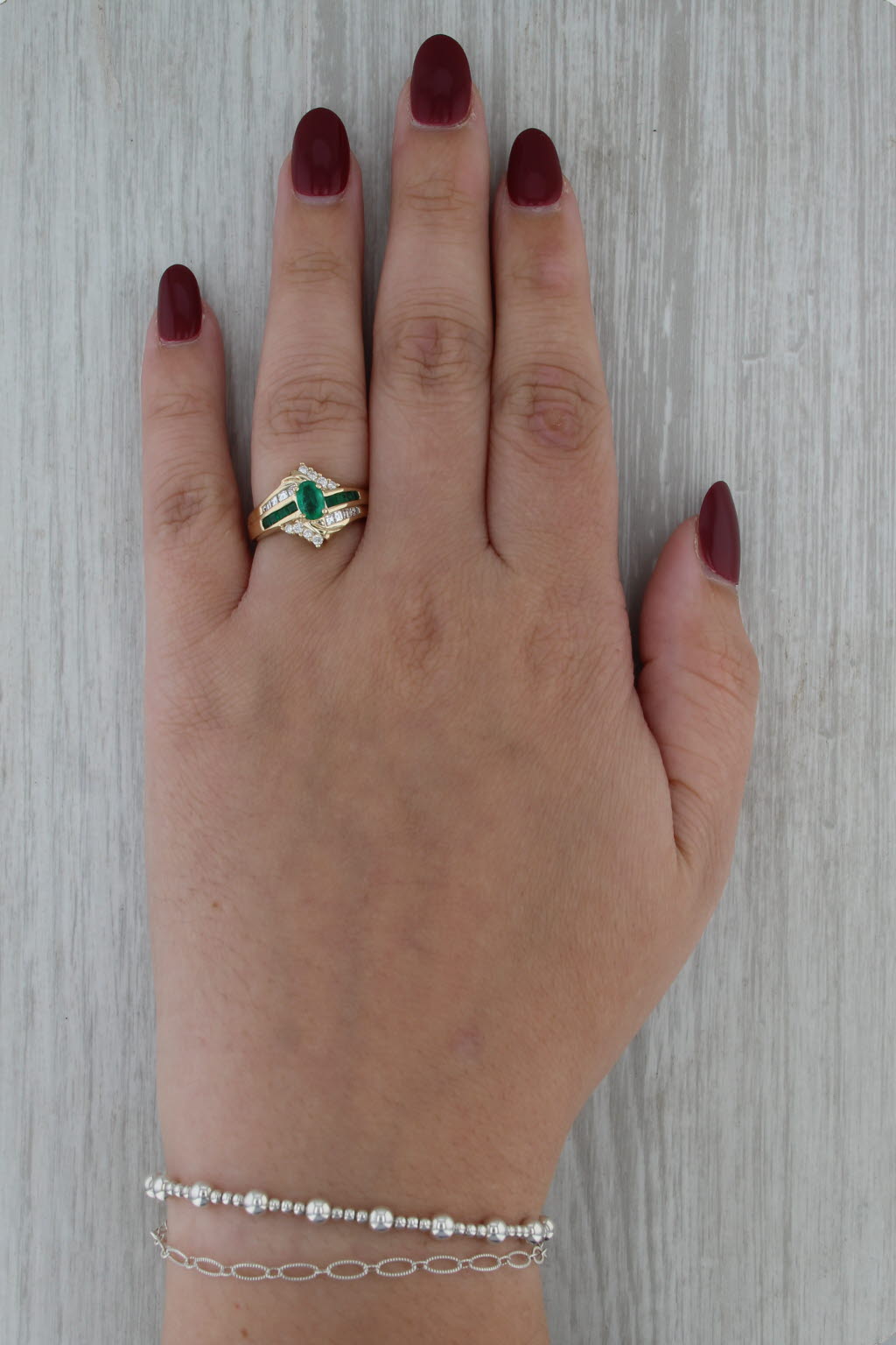 0.82ctw Oval Emerald Diamond Bypass Ring 14k Yellow Gold Size 6.5