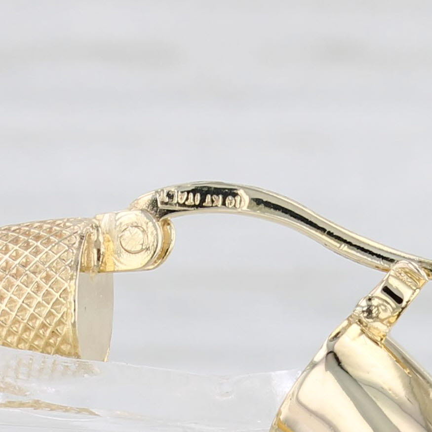 Light Gray Round Hoop Earrings 14k Yellow Gold Snap Top Hoops Textured Pattern