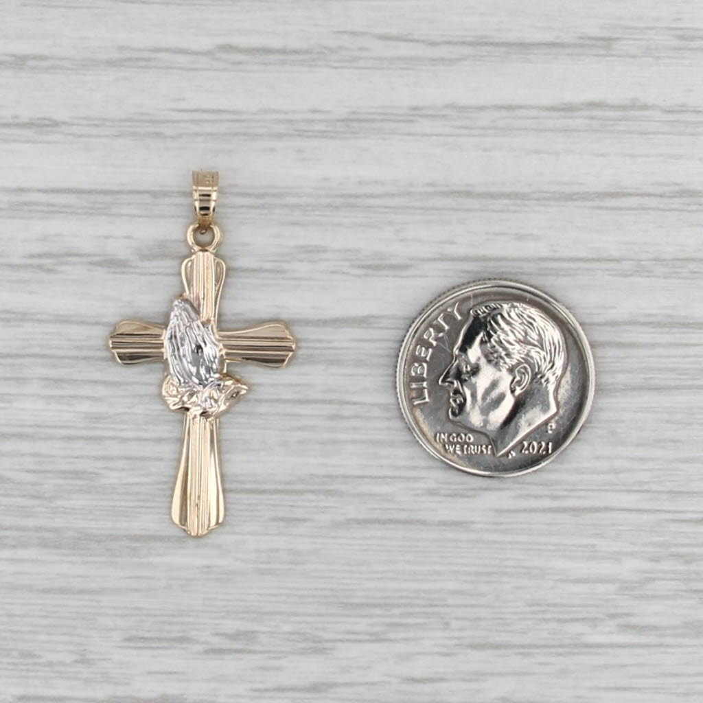 New Prayer Hands Cross Pendant 14k Yellow White Gold