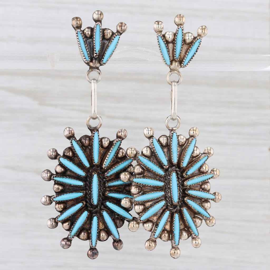 Lance Cordelia Waatsa Vintage Zuni Sterling Silver Earrings Imitation Turquoise