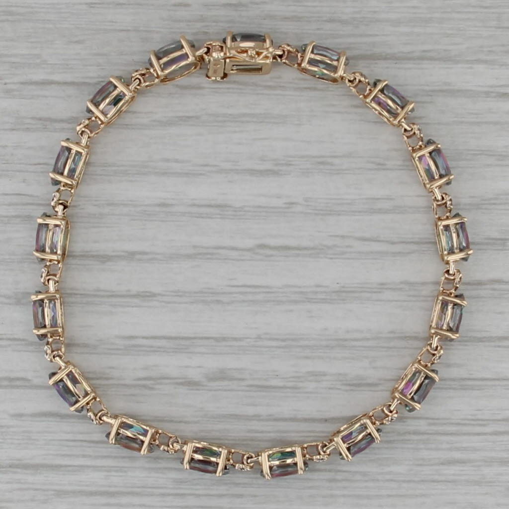 17.20ctw Mystic Topaz Diamond Tennis Bracelet 10k Yellow Gold 6.75" 5.5mm