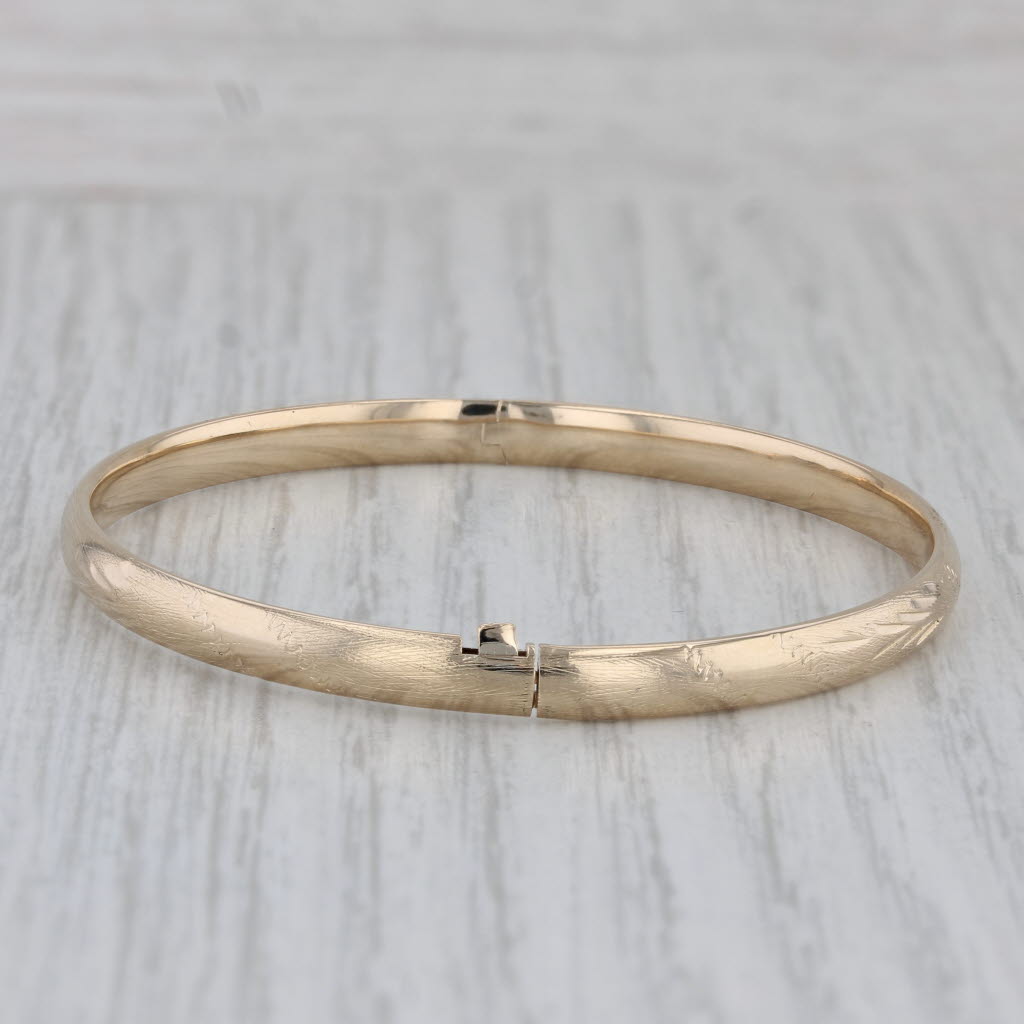 Gray Vintage Childs Bangle Bracelet 14k Yellow Gold Floral Ornate Engraved Small 5.5"