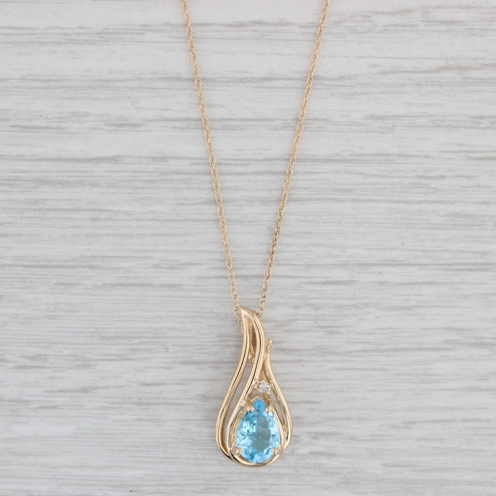 Gray 1.47ct Blue Topaz Teardrop Pendant Necklace 14k Yellow Gold 17" Rope Chain