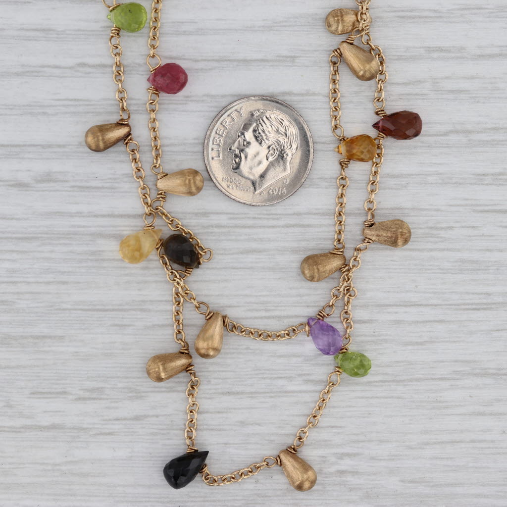 Gray Gemstone Briolette Fringe 2-Chain Necklace 14k Gold 16.75" Tourmaline Citrine