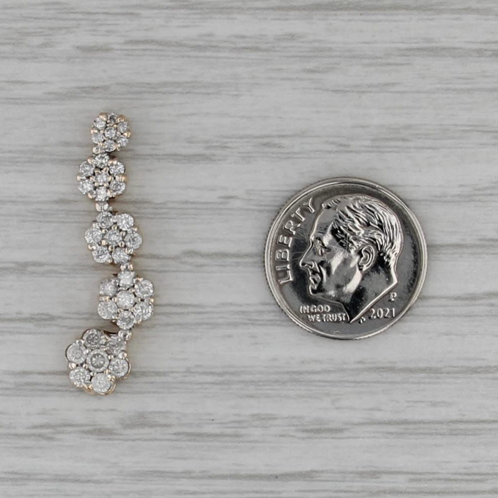 0.75ctw Graduated Diamond Flower Clusters Pendant 10k Yellow Gold