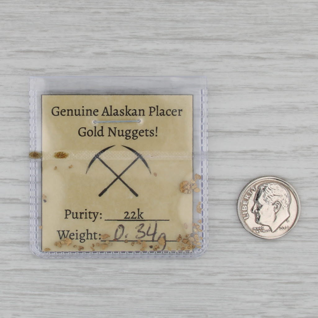 Genuine Alaskan Placer Gold Nuggets w/ Card 0.34 Grams 16k-18k Yellow Gold