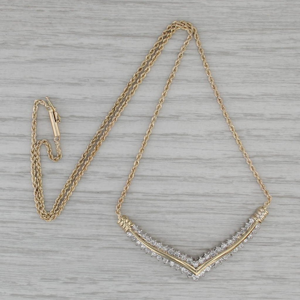 0.79ctw Diamond V Necklace 14k Yellow Gold 17.5" Rope Chain