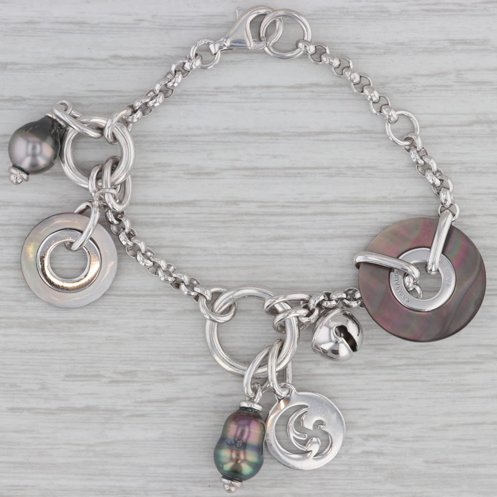 Gray Rambaud Paris 1885 Mother of Pearl Cultured Pearl Charm Bracelet Sterling Silver