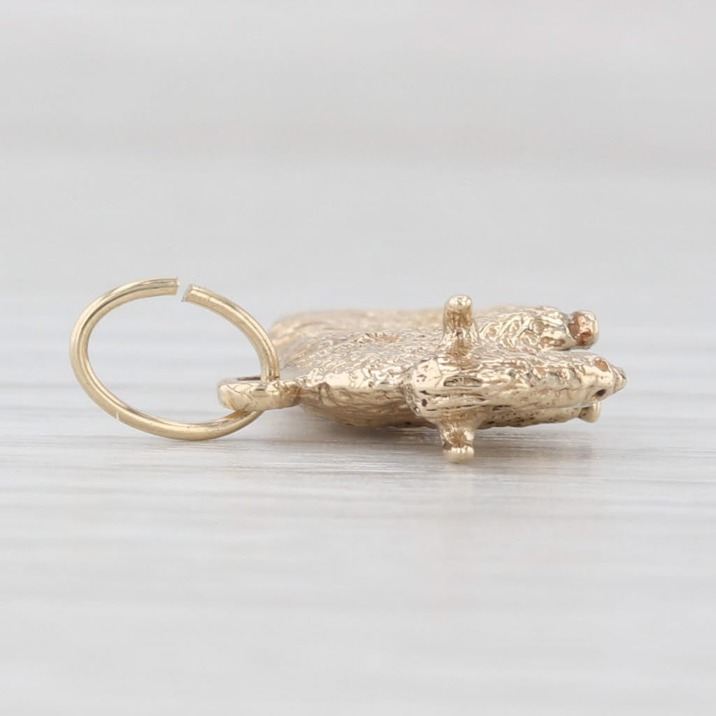 Light Gray Buffalo Bull Charm 10k Yellow Gold Pendant Animal Jewelry