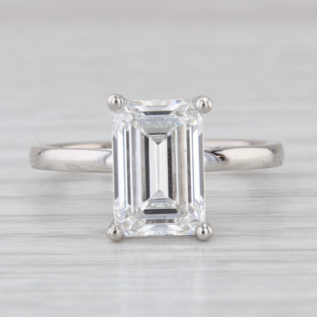 New IGI 3.16ctw Emerald Cut Lab Grown Diamond Engagement Ring 14k White Gold
