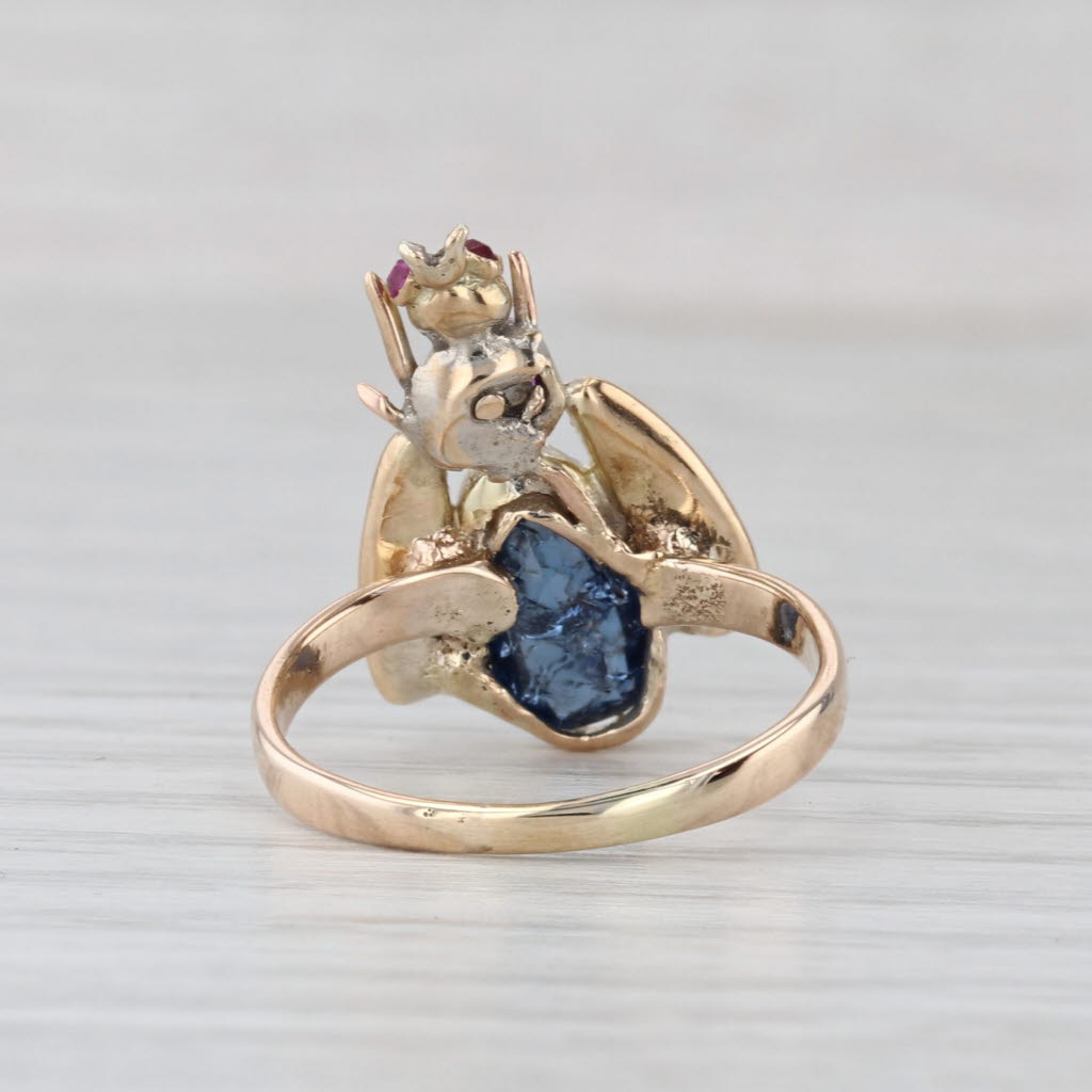 Vintage 1.63ctw Diamond Sapphire Ruby Bee Ring 10k Yellow Gold Size 7