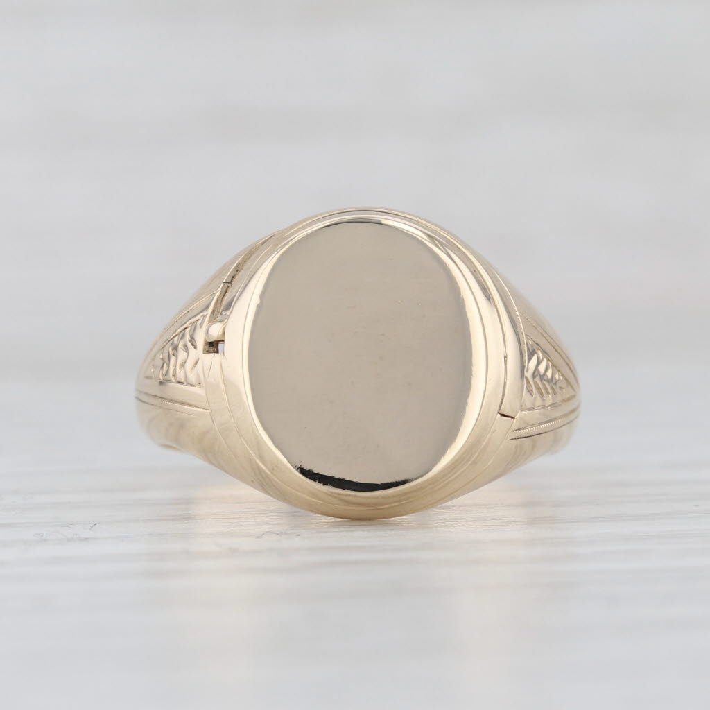 Picture Locket Ring 10k Yellow Gold Engravable Signet Size 9.75 Opens