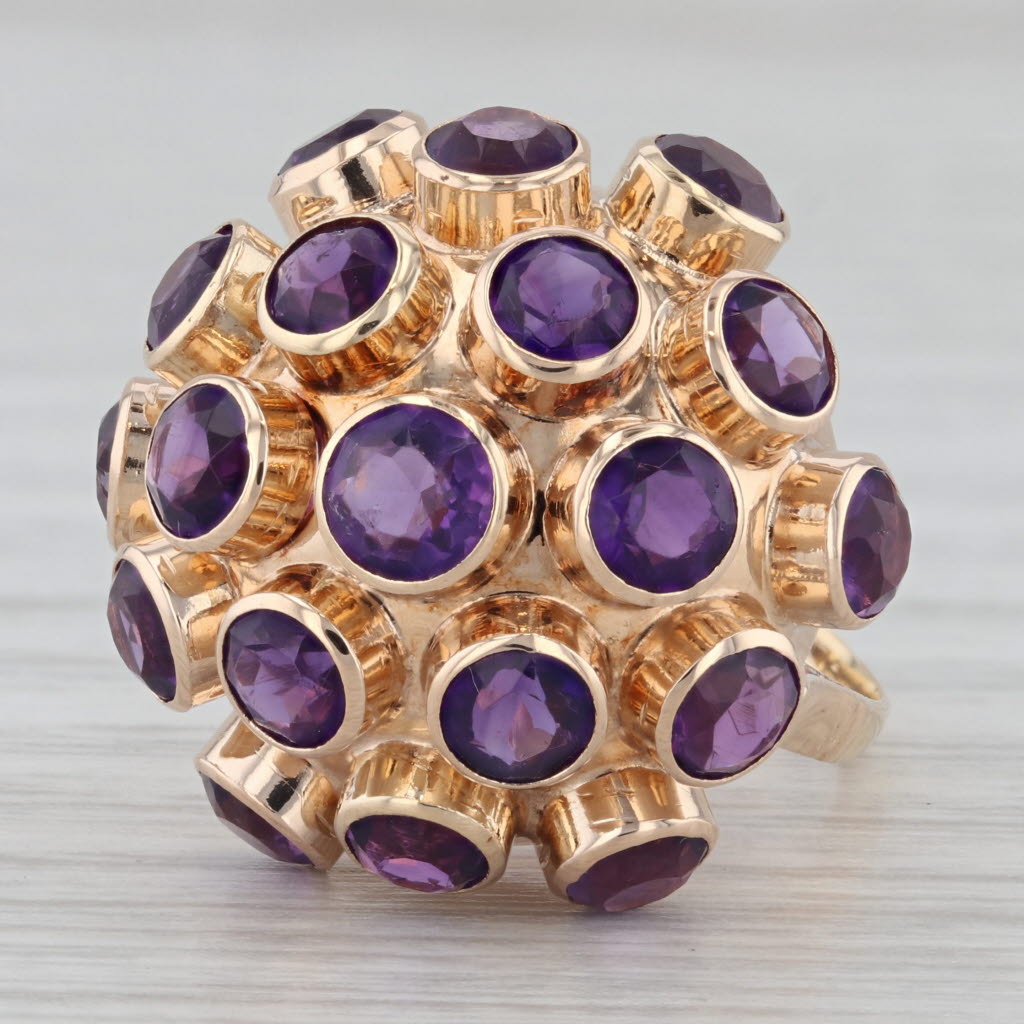 Gray 4.37ctw Amethyst Cluster Sputnik Ring 14k Yellow Gold Size 6.5 Cocktail