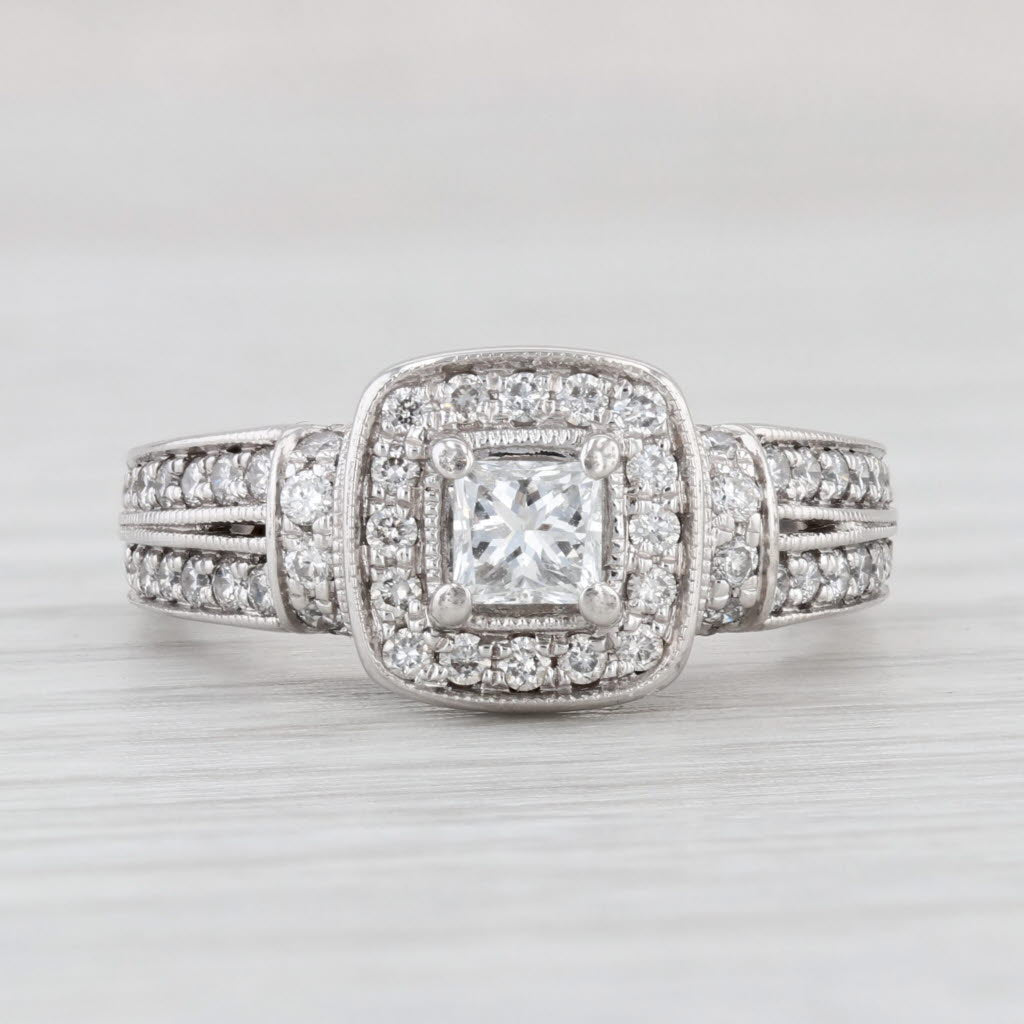 Light Gray 0.97ctw Princess Diamond Halo Engagement Ring 14k White Gold Size 6.25
