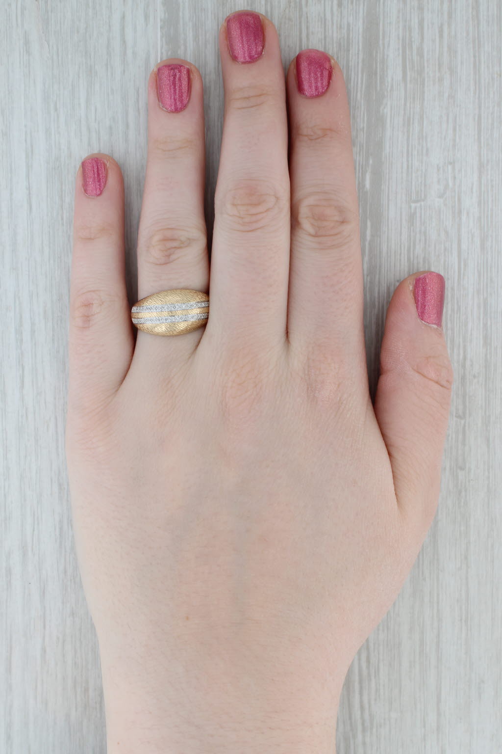 Diamond Etched Dome Ring 14k Yellow Gold Size 10