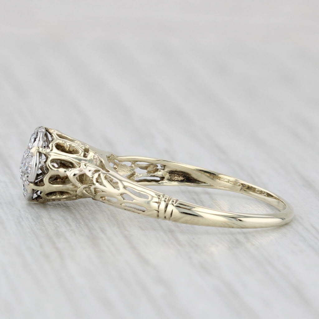 Light Gray Antique 0.26ctw Diamond Flower Cluster Engagement Ring 14k Yellow Gold Size 7.25