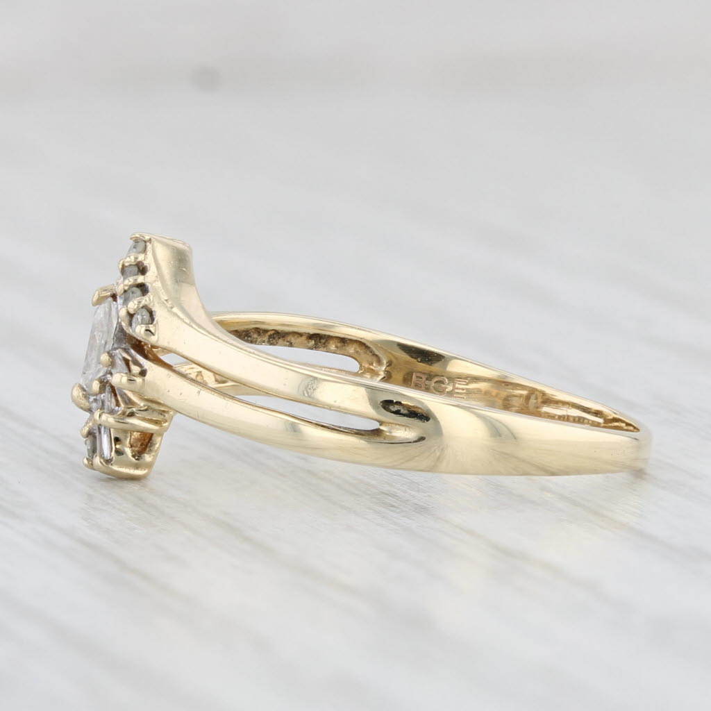 Light Gray 0.12ctw Marquise Diamond Bypass Ring 10k Yellow Gold Size 7.25 Engagement
