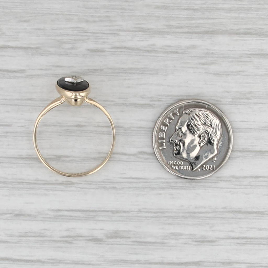 Vintage Onyx Diamond Signet Ring 10k Yellow Gold Size 6.25