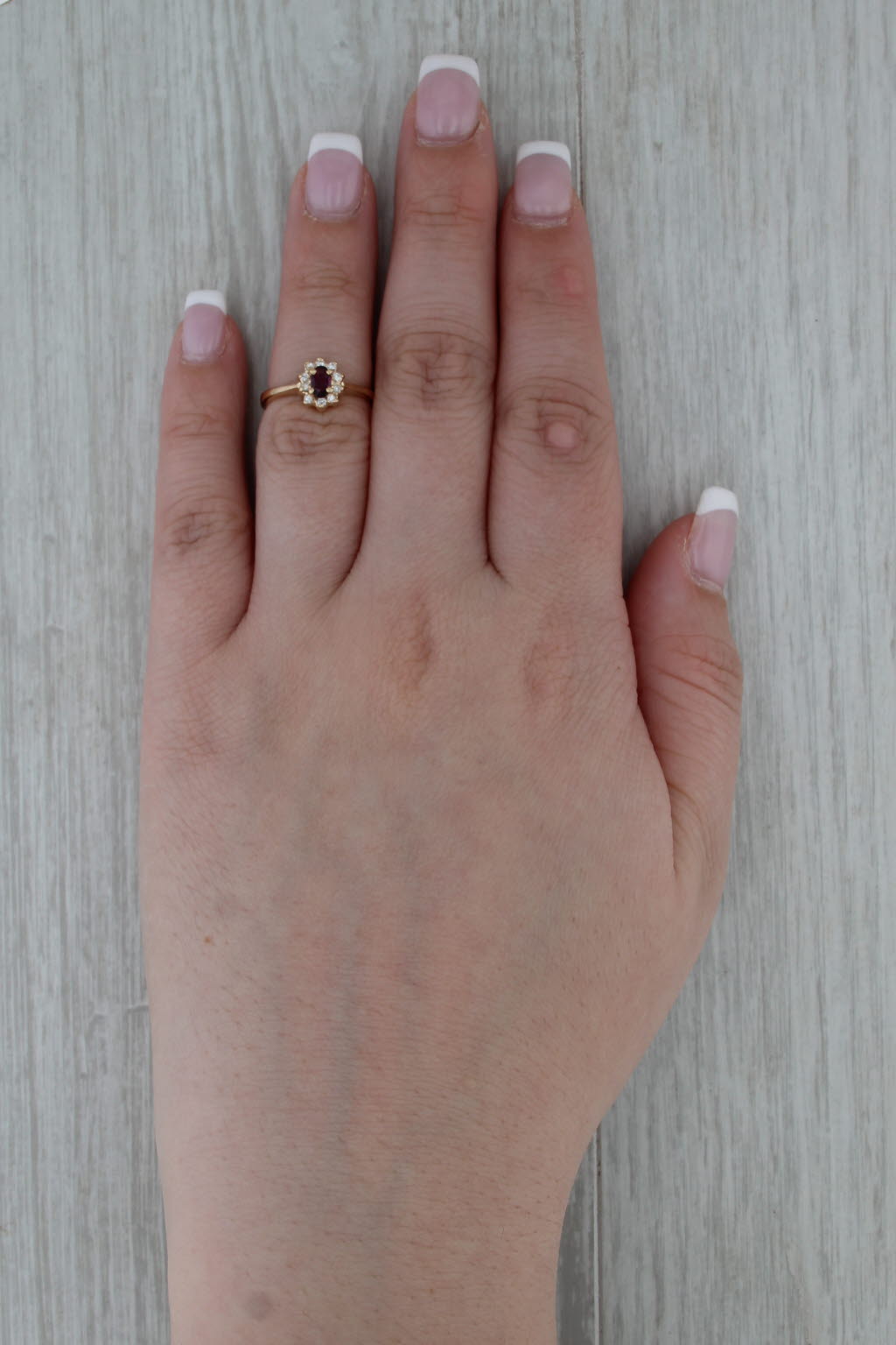 0.35ctw Oval Ruby Diamond Halo Ring 14k Yellow Gold Size 4.75