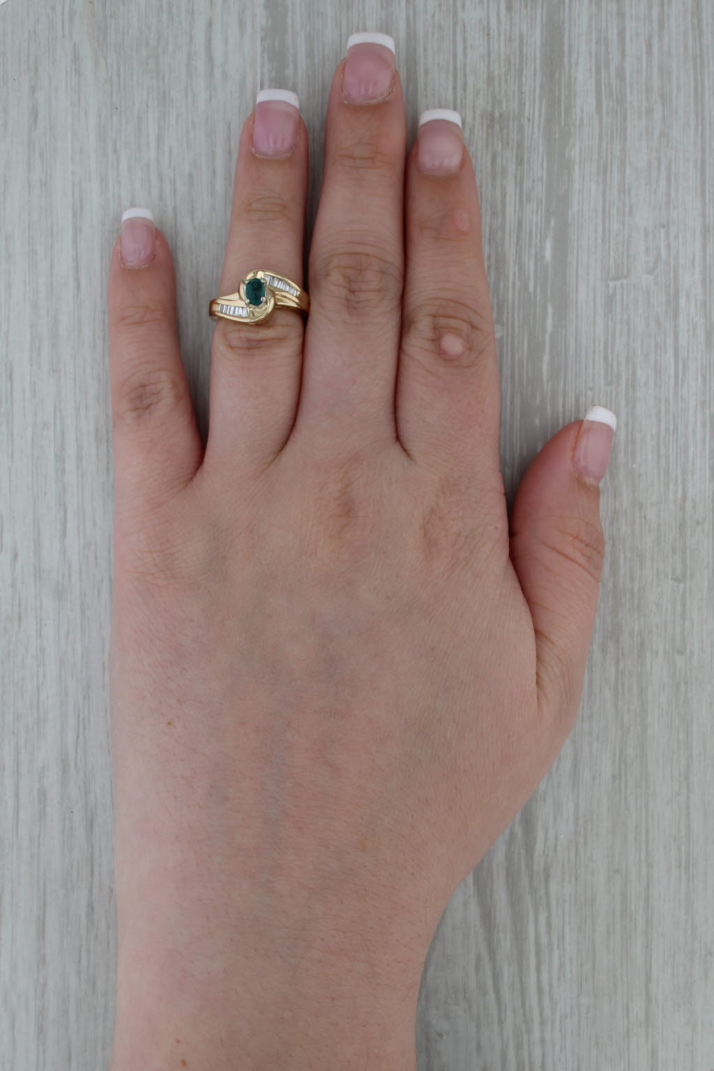Emerald Cabochon Diamond Bypass Ring 14k Yellow Gold Size 5