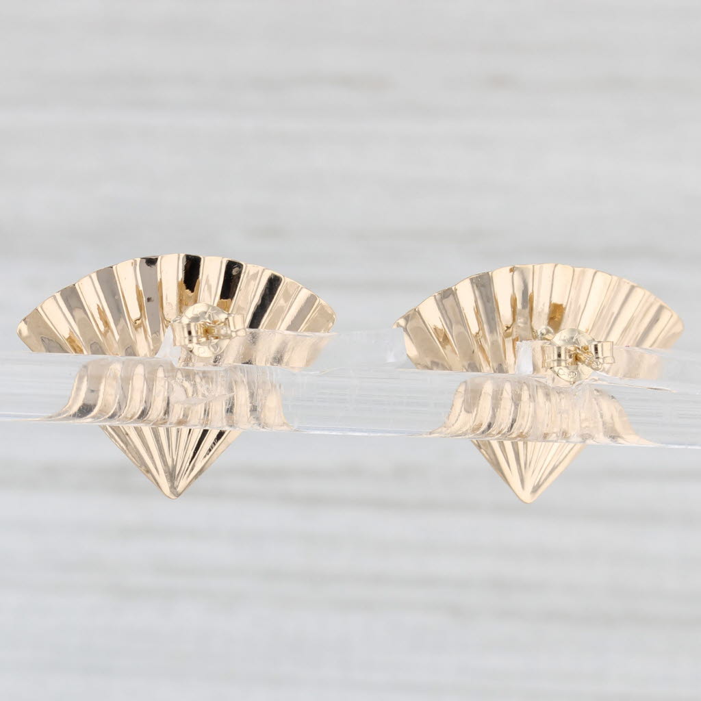 Light Gray Beveled Fan Stud Earrings 14k Yellow Gold