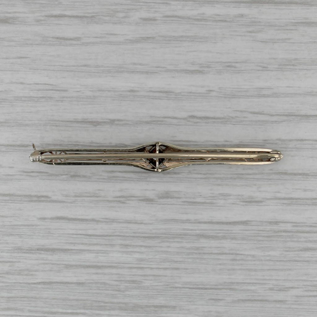 Vintage Art Deco Diamond Filigree Bar Pin Platinum 14k Gold Clasp Brooch