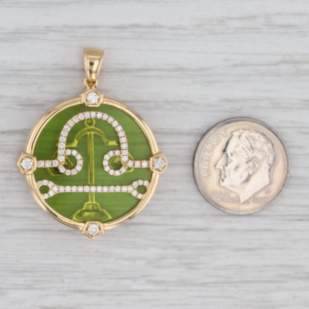 Libra Zodiac Astrology Sign Pendant 1.04ctw Diamond 16k-18k Yellow Gold Scales