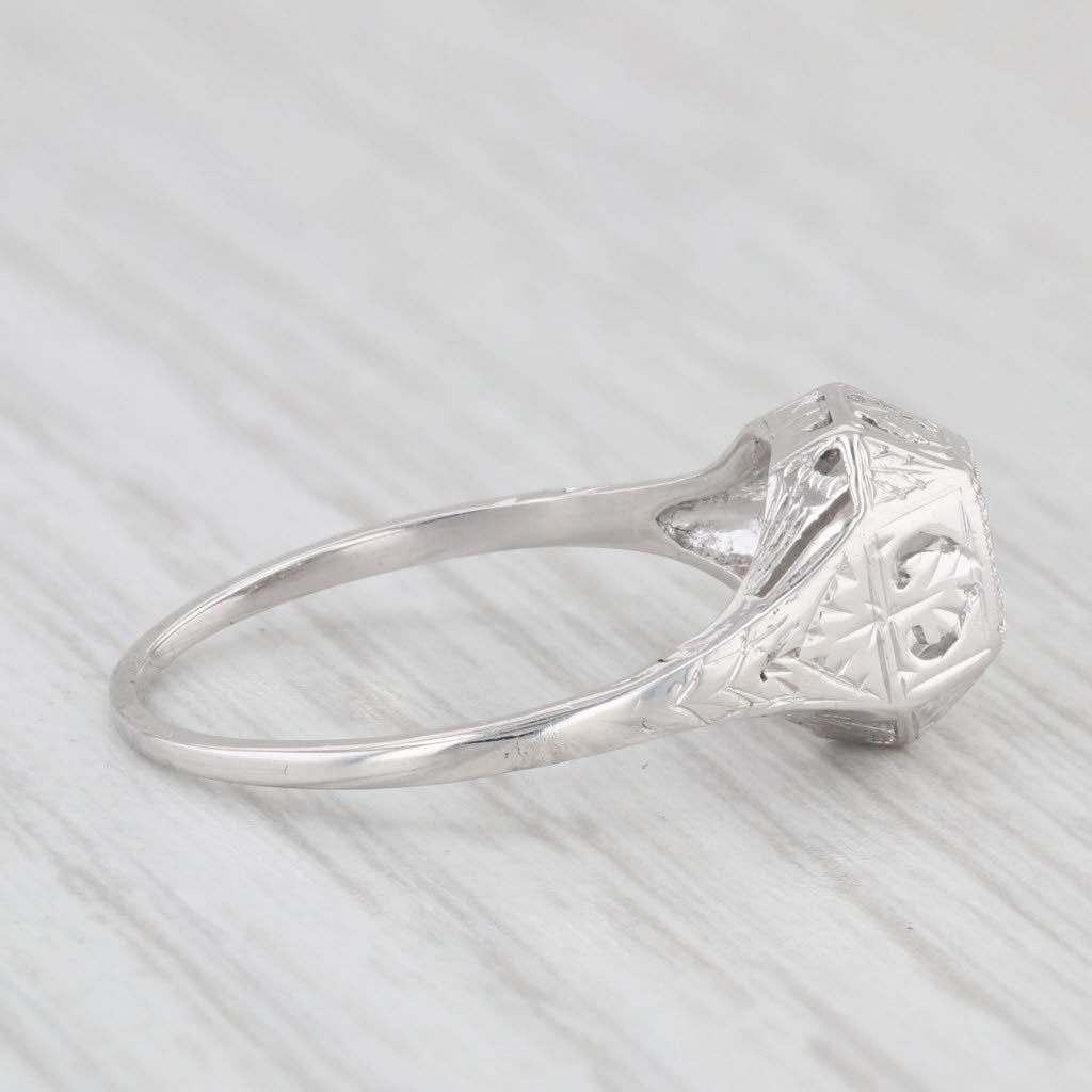 Light Gray Antique Art Deco 18K White Gold Diamond Ring Size 6.25 Solitaire