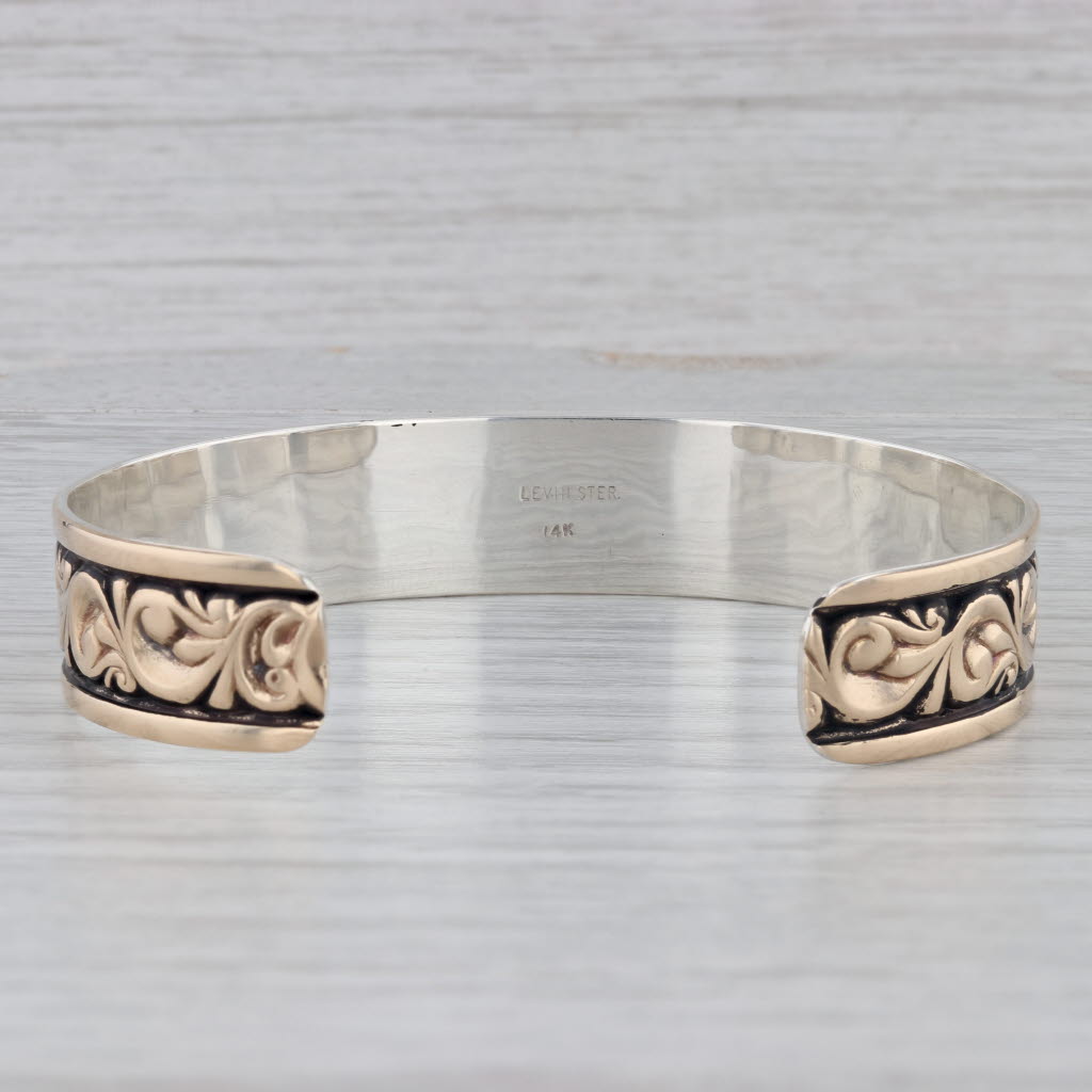 Gray Ornate Floral Cuff Bracelet 14k Yellow Gold Sterling Silver 6.75" Levin