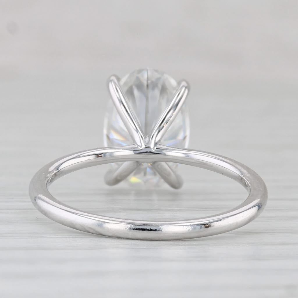 Light Gray 4.45ct Oval Moissanite Solitaire Engagement Ring 14k White Gold Size 8