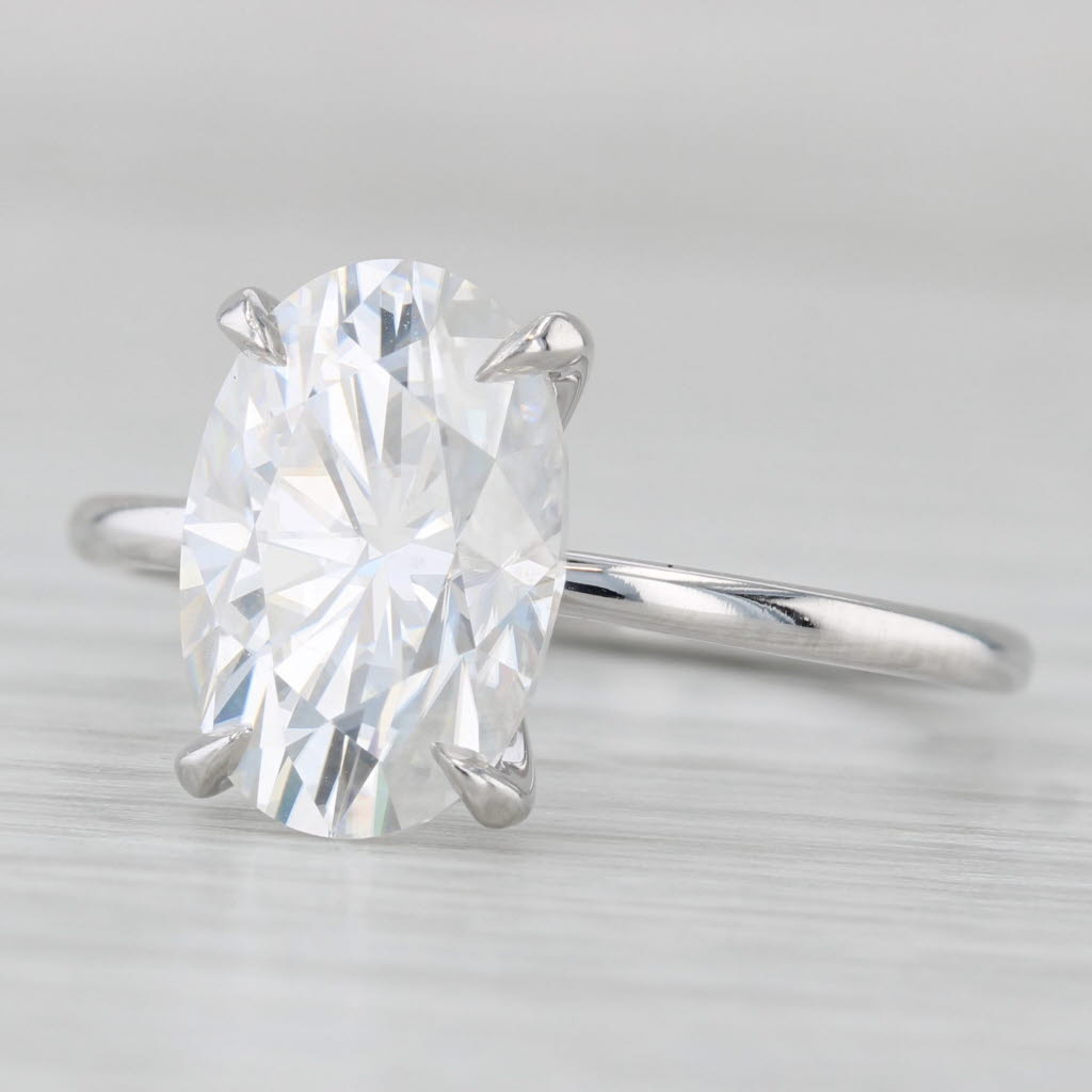 Light Gray 4.45ct Oval Moissanite Solitaire Engagement Ring 14k White Gold Size 8