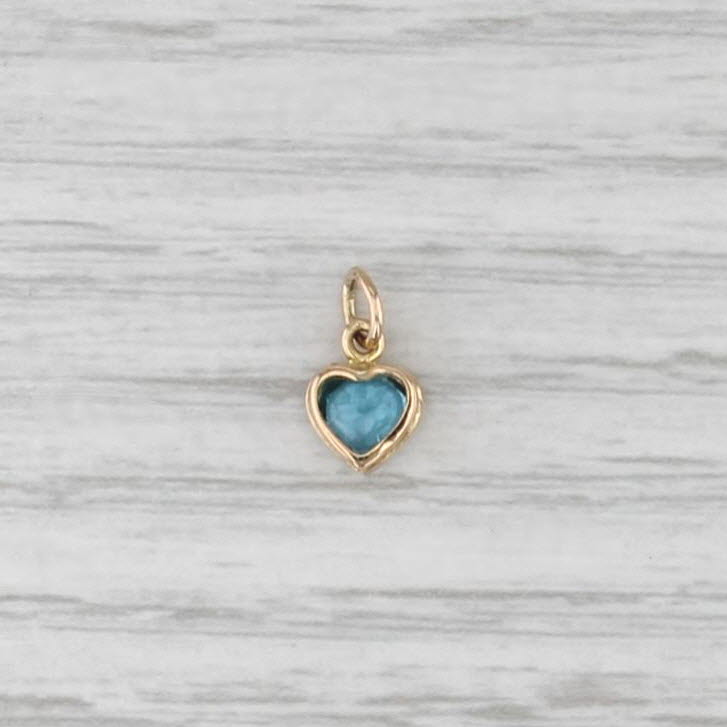 Small 0.50ct Blue Topaz Heart Charm 10k Yellow Gold December Birthstone Pendant