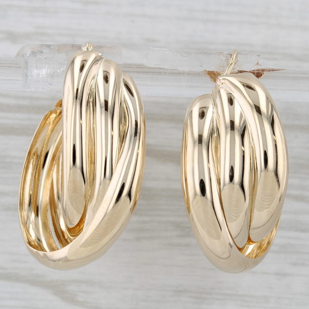 Gray Layered Hoop Earrings 14k Yellow Gold Snap Top Round Hoops