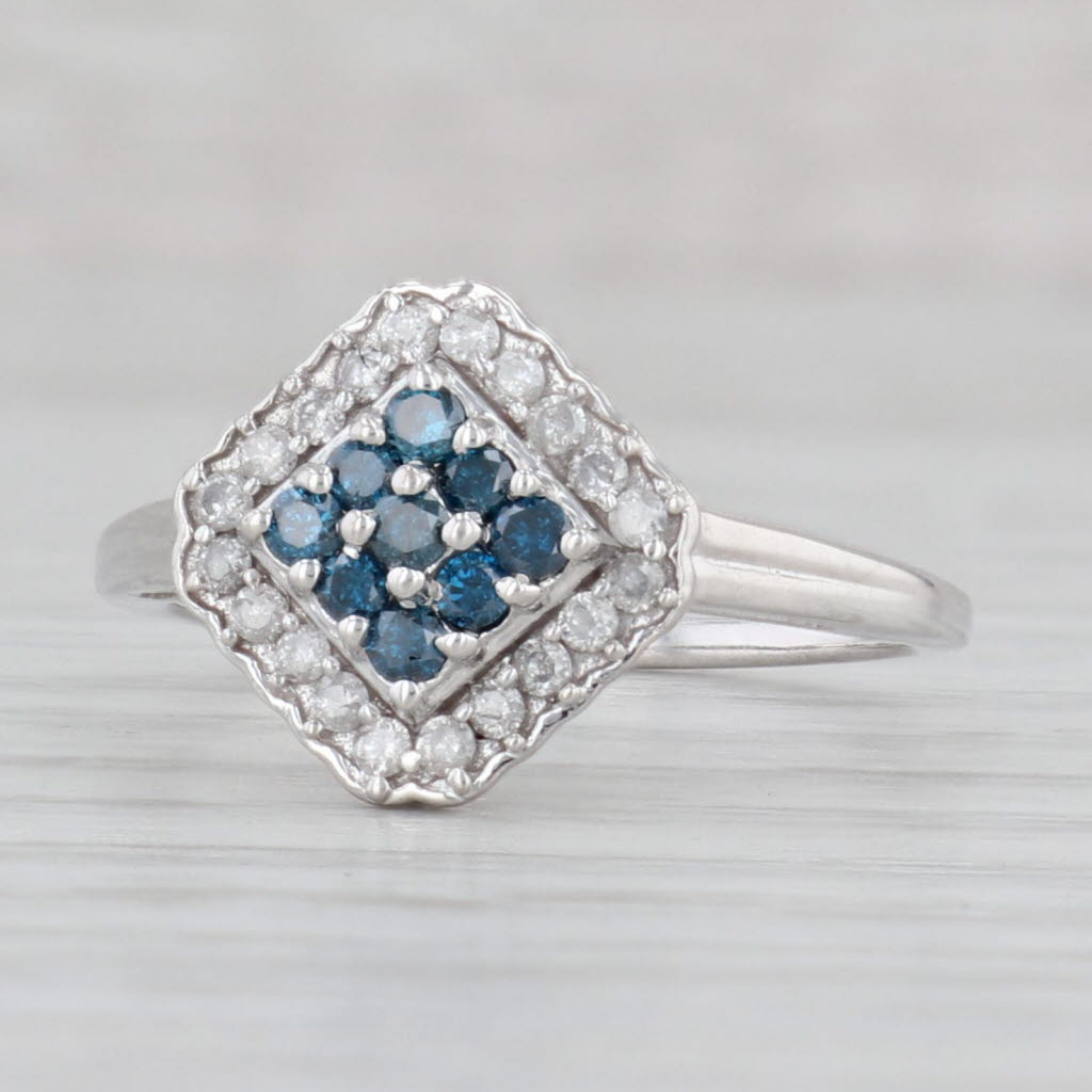Light Gray 0.51ctw Blue White Diamond Halo Ring 10k White Gold Size 8