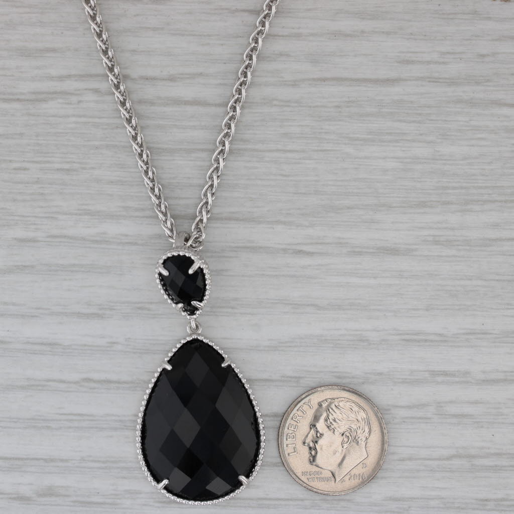 Dark Gray Effy Onyx Teardrop Pendant Necklace Sterling Silver 18" Wheat Chain