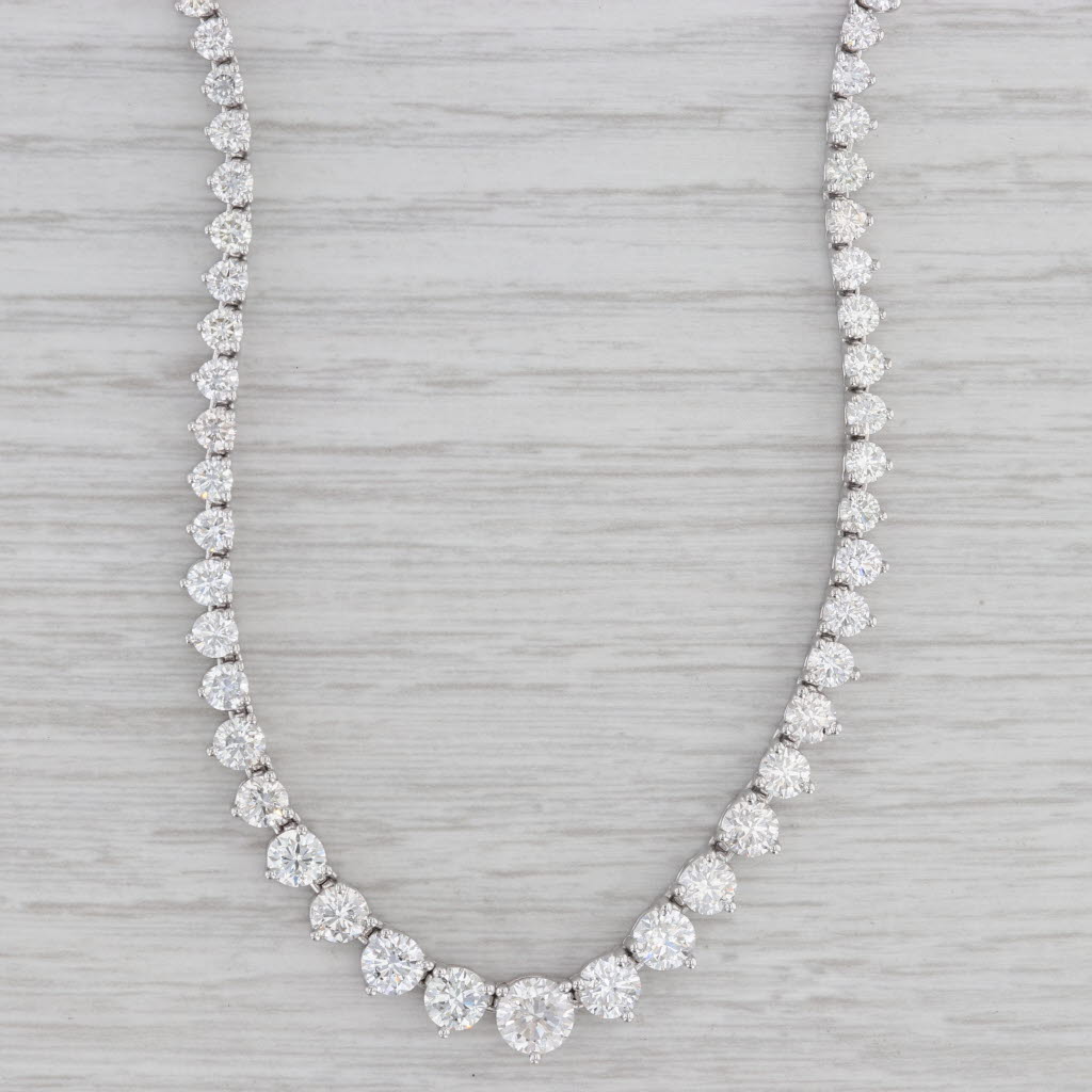 Gray 12.70ctw Graduated Diamond Tennis Necklace 14k White Gold 17"