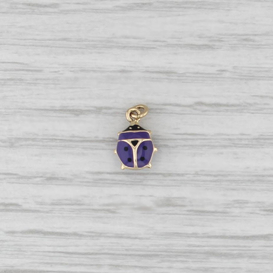 Purple Ladybug Charm 14k Yellow Gold Resin Small Drop Pendant Good Luck