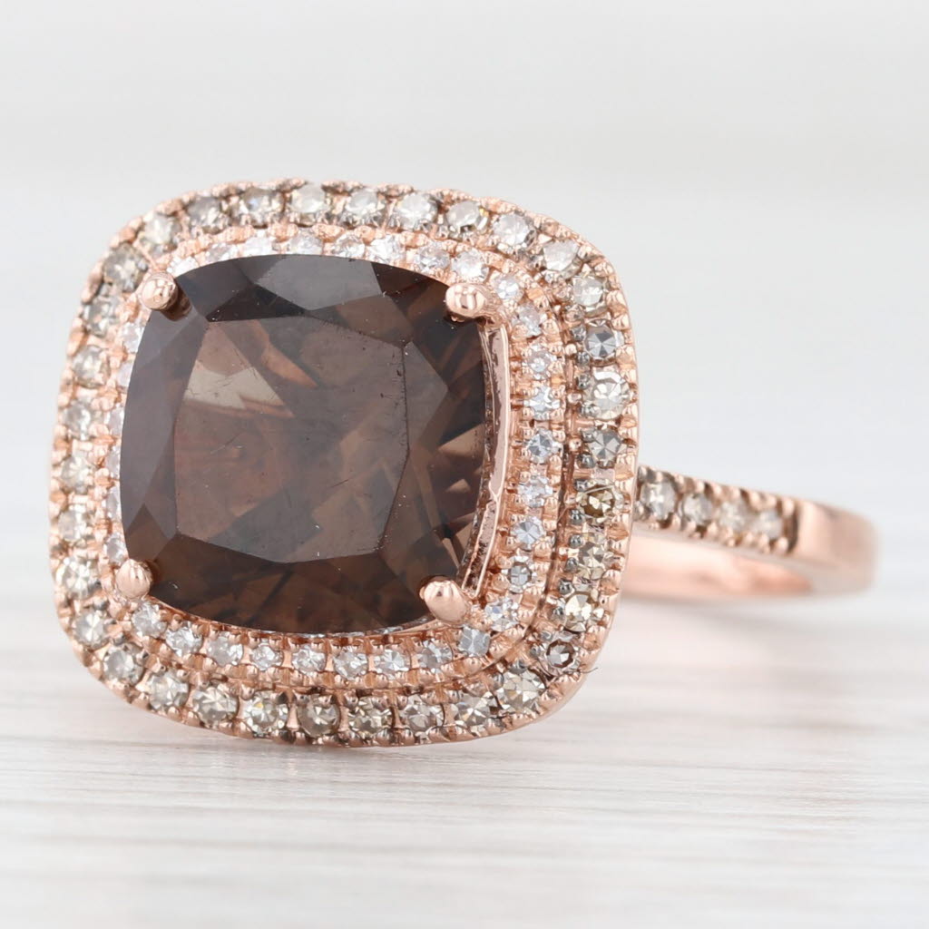Antique White 3.12ctw Cushion Smoky Quartz Diamond Halo Ring 14k Rose Gold Size 7