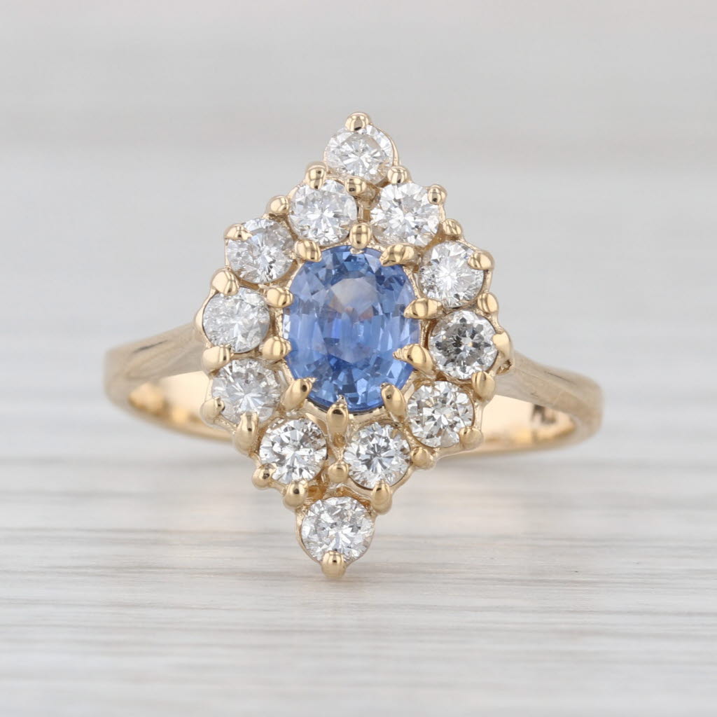 1.65ctw Blue Sapphire Diamond Halo Ring 14k Yellow Gold Size 6.5 Engagement