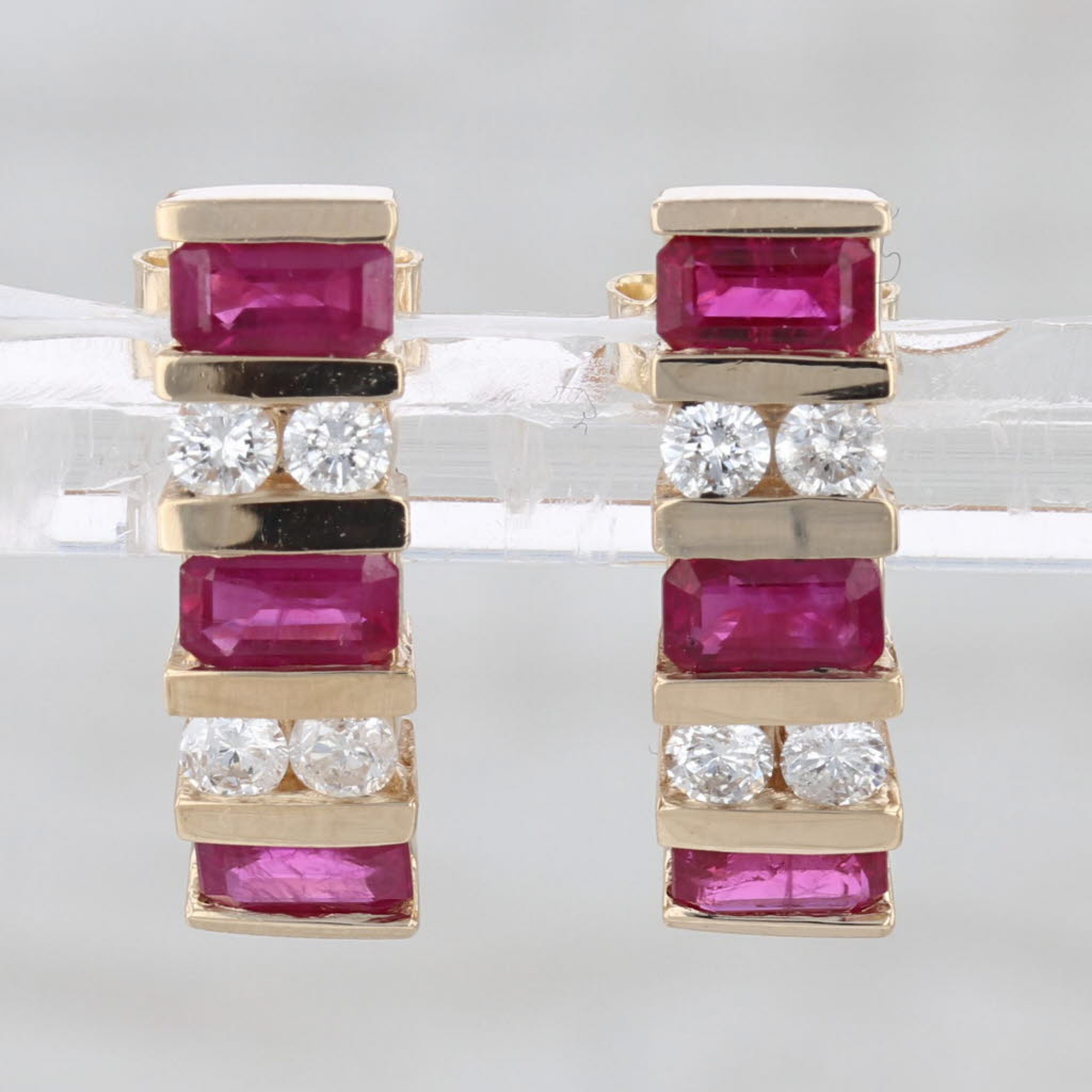 2.40ctw Ruby Diamond Journey J-Hook Earrings 14k Yellow Gold Drops