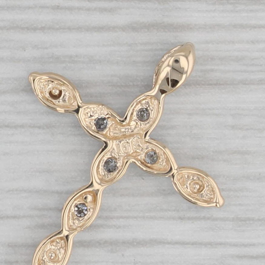 Gray Diamond Accented Cross Pendant 10k Gold Small Drop
