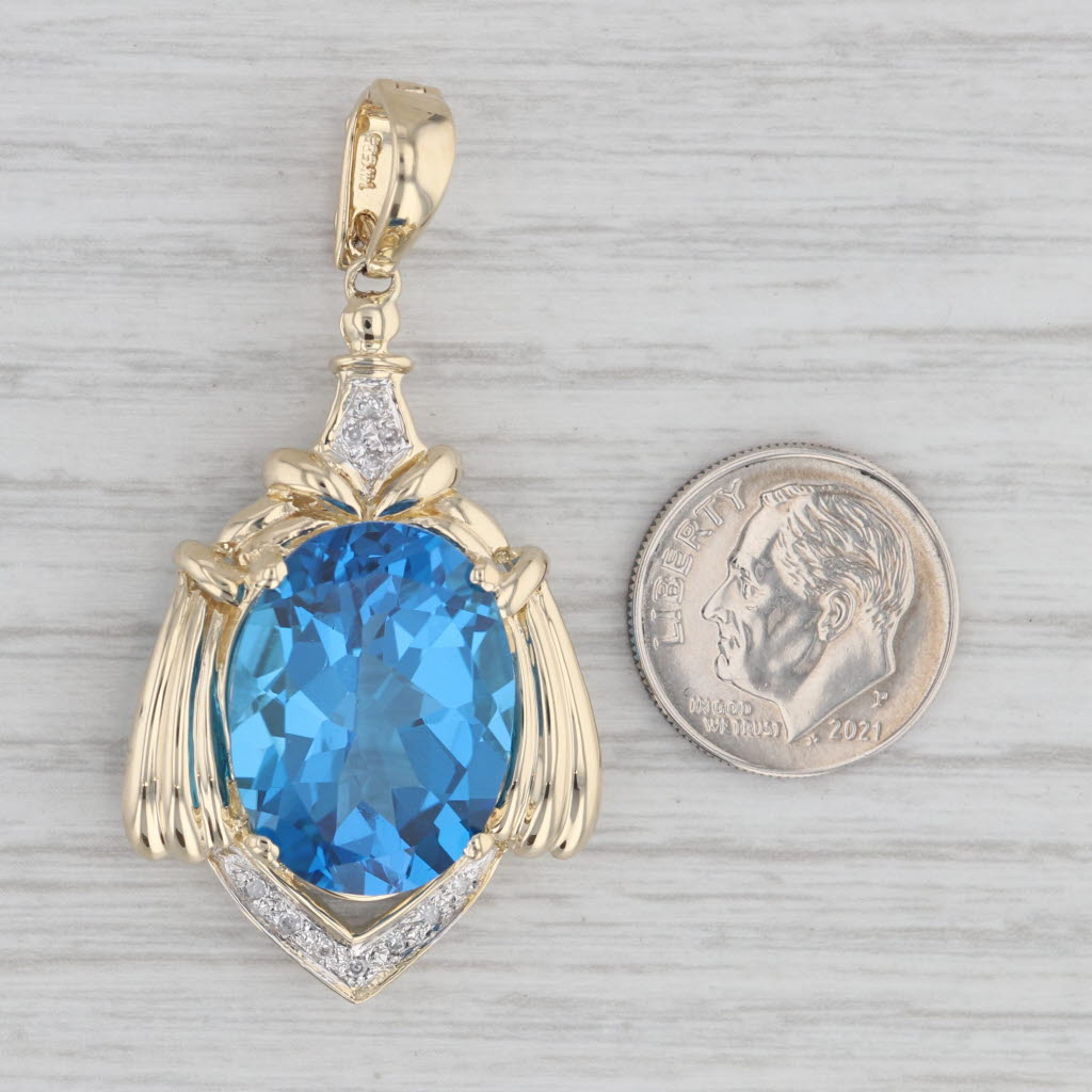Gray 23.05ctw Blue Topaz Diamond Statement Enhancer Pendant 14k Yellow Gold